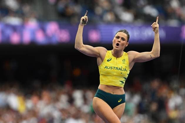 Bilder des Jahres 2024, Sport 08 August Sport Themen der Woche KW32 Sport Bilder des Tages OLY24 ATHLETICS, Australian pole vaulter Nina Kennedy during the Women s Pole Vault Final at the Stade de France in Saint-Denis, as part of the 2024 Paris Summer Olympic Games, Olympische Spiele, Olympia, OS in, France, Wednesday, August 7, 2024. ( NO ARCHIVING, EDITORIAL USE ONLY, NO USE IN BOOKS WITHOUT CONSENT SAINT-DENIS FRANCE Copyright: xDEANxLEWINSx 20240808184808051300
