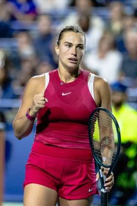 August 9, 2024, Toronto, Ontario, Canada: ARYNA SABALENKA of Belarus is seen in action against KATIE BOULTER of The United Kingdom during WomenÃ¢â‚¬â ¢s Singles Round 3 action at the 2024 National Bank Open at Sobeys Stadium in Toronto, Ontario. Toronto Canada - ZUMAt160 20240809_zip_t160_006 Copyright: xMathewxTsangx