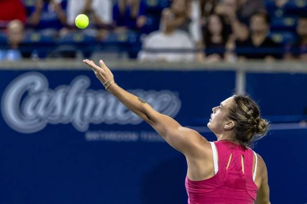 August 9, 2024, Toronto, Ontario, Canada: ARYNA SABALENKA of Belarus is seen in action against KATIE BOULTER of The United Kingdom during WomenÃ¢â‚¬â ¢s Singles Round 3 action at the 2024 National Bank Open at Sobeys Stadium in Toronto, Ontario. Toronto Canada - ZUMAt160 20240809_zip_t160_028 Copyright: xMathewxTsangx