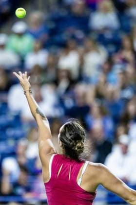 August 9, 2024, Toronto, Ontario, Canada: ARYNA SABALENKA of Belarus is seen in action against KATIE BOULTER of The United Kingdom during WomenÃ¢â‚¬â ¢s Singles Round 3 action at the 2024 National Bank Open at Sobeys Stadium in Toronto, Ontario. Toronto Canada - ZUMAt160 20240809_zip_t160_031 Copyright: xMathewxTsangx