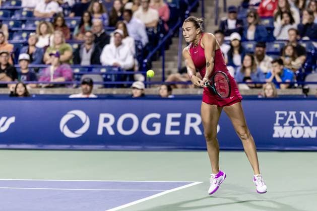 August 9, 2024, Toronto, Ontario, Canada: ARYNA SABALENKA of Belarus is seen in action against K. BOULTER of The United Kingdom during Womens Singles Round 3 action at the 2024 National Bank Open at Sobeys Stadium in Toronto, Ontario. Toronto Canada - ZUMAt160 20240809_zip_t160_014 Copyright: xMathewxTsangx