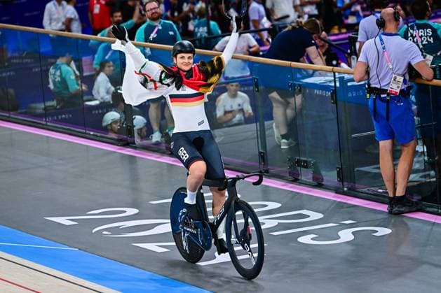 Lea Friedrich wins silver sprint Olympic Games 2024 Paris Lea Friedrich Germany wins silver women, women sprint track cycling competition Track Cycling of the Summer Olympic Games in Paris Velodrome National Saint Quentin en Yvelines on August 11, 2024