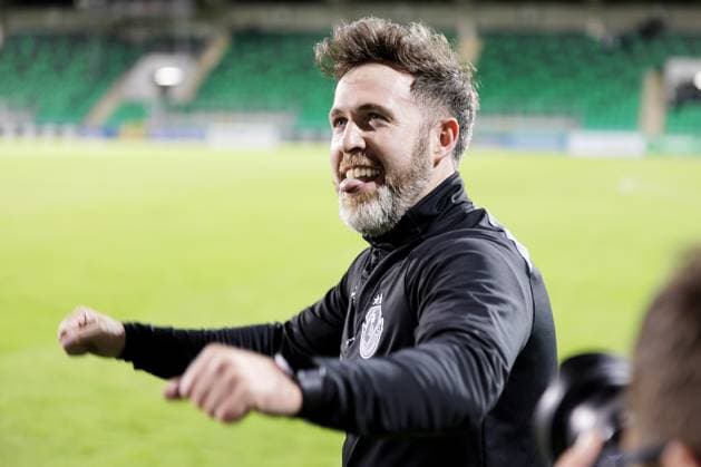 UEFA Europa League Third Qualifying Round Second Leg, Tallaght Stadium, Dublin 15 8 2024 Shamrock Rovers vs Celje Shamrock Rovers head coach Stephen Bradley celebrates with fans after the game Stephen Bradley celebrates with fans after the game 15 8 2024  Copyright: x INPHO LaszloxGeczox LG_004938