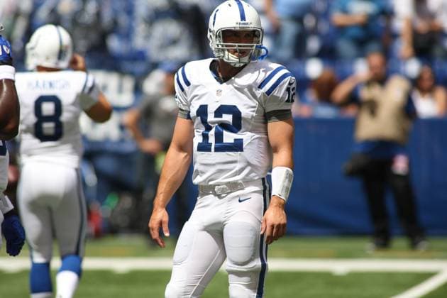NFL, American Football Herren, USA 2012: Rams vs Colts AUG 12 August 12, 2012: Indianapolis Colts quarterback Andrew Luck (12) warms up before an NFL game between the St. Louis Rams and the Indianapolis Colts at Lucas Oil Stadium in Indianapolis, IN.(Credit Image: Pat Lovell Cal Media) Indianapolis Indiana United States EDITORIAL USE ONLY Copyright: xx ZUMA-20120812_zaf_c04_023.jpg PatxLovellx csmphoto628204