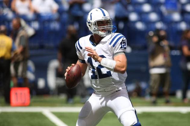 NFL, American Football Herren, USA 2012: Rams vs Colts AUG 12 August 12, 2012: Indianapolis Colts quarterback Andrew Luck (12) warms up before an NFL game between the St. Louis Rams and the Indianapolis Colts at Lucas Oil Stadium in Indianapolis, IN.(Credit Image: Pat Lovell Cal Media) Indianapolis Indiana United States EDITORIAL USE ONLY Copyright: xx ZUMA-20120812_zaf_c04_030.jpg PatxLovellx csmphoto628214