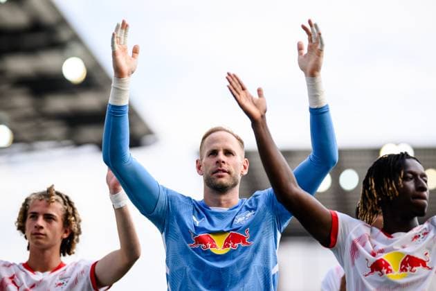 Leipzig goalkeeper Peter Gulacsi Soccer DFB Pokal 2024 25, 1 main round Rot Weiss Essen RB Leipzig August 17, 2024 Stadion an der Hafenstrasse, Essen Rot Weiss Essen RB Leipzig