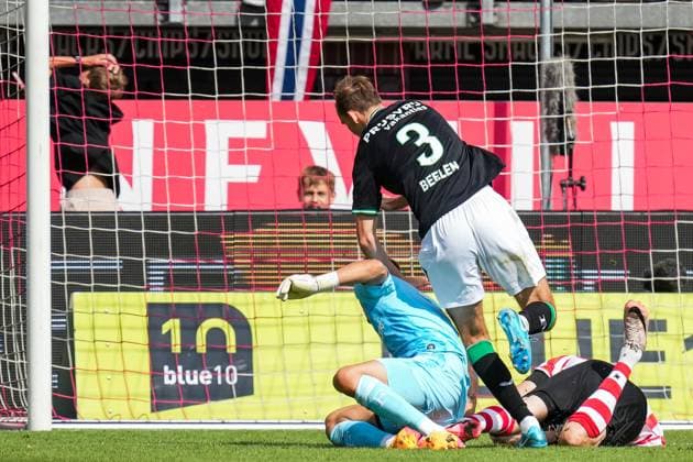 Eredivisie: Sparta Rotterdam v Feyenoord Rotterdam - Feyenoord keeper Timon Wellenreuther, Thomas Beelen of Feyenoord, Tobias Lauritsen of Sparta Rotterdam during the third match of the Eredivisie season 2024 2025. The match is set between Sparta Rotterdam and Feyenoord at Het Kasteel on 25 August 2024 in Rotterdam, The Netherlands. Copyright: xYannickxVerhoevenx