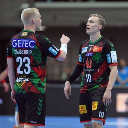 Magnus Saugstrup SC Magdeburg 23 and Gisli Porgeir Kristjansson SC Magdeburg 10 , GER, MT Melsungen SC Magdeburg, handball, test match, Probonio Handball Sommermaerchen, 25 08 2024, GER, MT Melsungen SC Magdeburg, handball, test match, 25 08 2024 Kassel Copyright: xEibner-Pressefotox-xRolandxSippelx EP_RSL