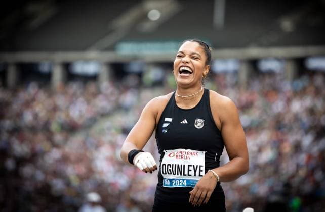 ISTAF 2024 Berlin, 01 09 2024 Exuberant joy for shot putter Yemisi OGUNLEYE GER ISTAF Berlin on 01 09 2024 at the Olympiastadion in Berlin Germany Copyright: xBEAUTIFULxSPORTS R.xSchmittx
