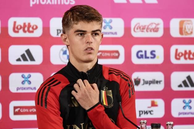 Belgium s Charles De Ketelaere pictured during a press conference, PK, Pressekonferenz of the Belgian national soccer team Red Devils, at the Royal Belgian Football Association s training center, in Tubize, Tuesday 03 September 2024. The Red Devils are playing against Israel on Friday, for the Uefa Nations League 2025. BRUNOxFAHY x99649553x