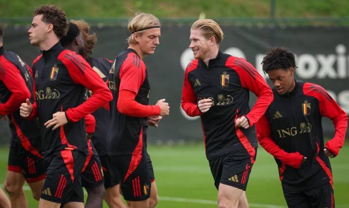 Belgium s Kevin De Bruyne pictured during a training session of Belgian national soccer team the Red Devils, Thursday 05 September 2024 in Tubize, in preparation of the upcoming UEFA Nations League game of tomorrow against Israel, played in Hungary. VIRGINIExLEFOUR x99838382x