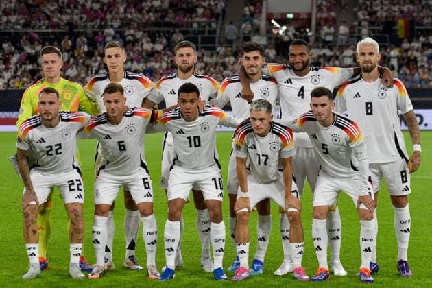 Team photo Germany f o l Marc Andre ter Stegen Germany 1 Nico Schlotterbeck Germany 15 Niclas Füllkrug Fuellkrug Germany 9 Kai Havertz Germany 7 Jonathan Tah Germany 4 Robert Andrich Germany 8 f u l David Raum Germany 22 Joshua Kimmich Germany 6 Jamal Musiala Germany 10 Florian Wirtz Germany 17 Pascal Groß Germany 5 07 09 2024 Football UEFA Nations League Germany vs Hungary, Merkur Spiel Arena, Duesseldorf, NRW Germany Copyright: xpepphotox xHorstxMauelshagenx pep00321, pep_20240907_hm