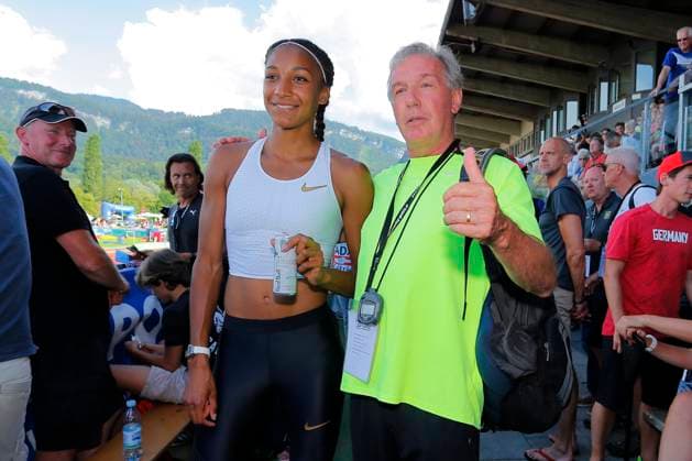 Athletics: Hypomeeting Gotzis 2018 GOTZIS, AUSTRIA - MAY 27 : Nafissatou Thiam of Belgium pictured with her coach Roger Lespagnard at the Hypo meeting Gotzis 2018 before the podium ceremony at the Mosle stadion on May 27, 2018 in Gotzis, Austria, 27 05 18 Gotzis Austria  Copyright: xJanxDexMeuleneirx 10716333-283