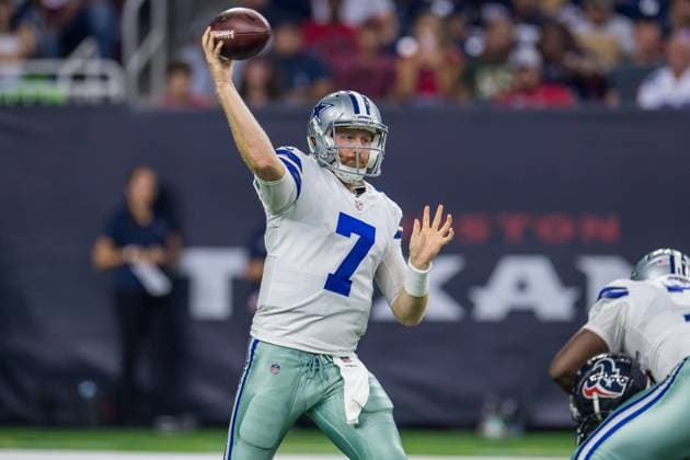 NFL, American Football Herren, USA 2018: Cowboys vs Texans AUG 30 August 30, 2018: Dallas Cowboys quarterback Cooper Rush (7) throws a pass during the 2nd quarter of a preseason NFL football game between the Houston Texans and the Dallas Cowboys at NRG Stadium in Houston, TX. ..Trask Smith CSM Houston TX U.S. EDITORIAL USE ONLY Copyright: xx ZUMA-20180830_zaf_c04_067.jpg TraskxSmithx csmphototwo422625