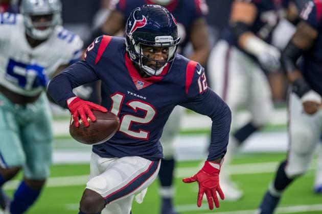 NFL, American Football Herren, USA 2018: Cowboys vs Texans AUG 30 August 30, 2018: Houston Texans wide receiver Bruce Ellington (12) runs with the ball during the 1st quarter of a preseason NFL football game between the Houston Texans and the Dallas Cowboys at NRG Stadium in Houston, TX. The Texans won the game 14 to 6...Trask Smith CSM Houston TX U.S. EDITORIAL USE ONLY Copyright: xx ZUMA-20180830_zaf_c04_173.jpg TraskxSmithx csmphototwo422924