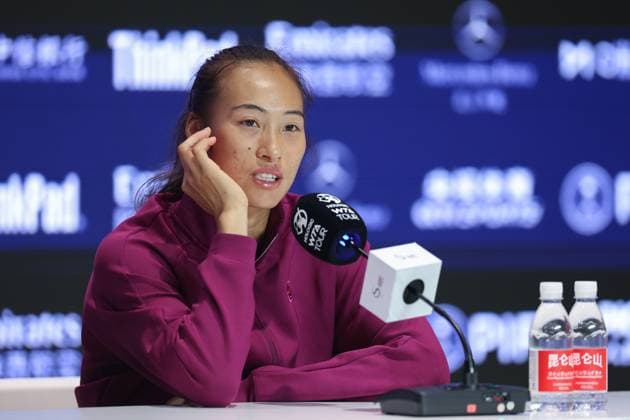 (241005) -- BEIJING, Oct. 5, 2024 -- Zheng Qinwen attends the press conference, PK, Pressekonferenz after the women s singles semifinal match between Zheng Qinwen of China and Karolina Muchova of the Czech Republic at 2024 China Open tennis tournament in Beijing, capital of China, Oct. 5, 2024. ) (SP)CHINA-BEIJING-TENNIS-CHINA OPEN-WOMEN S SINGLES(CN) BaixXuefei