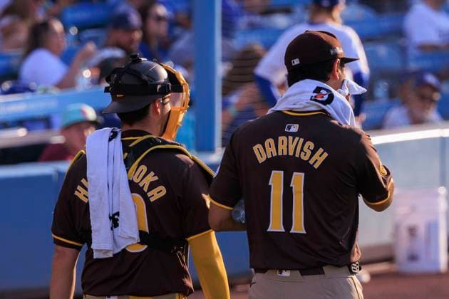 October 6, 2024, Los Angeles, California, USA: Starting pitcher, Yu Darvish 11 of the San Diego Padres enters the field to start the NLDS Game 2 against the Los Angeles Dodgers on Sunday October 6, 2024 at Dodger Stadium in Los Angeles, California. Dodgers lose to Padres, 2-10 in Game 2 of the NLDS. JAVIER ROJAS PI Los Angeles USA - ZUMAp124 20241006_zaa_p124_065 Copyright: xJavierxRojasx
