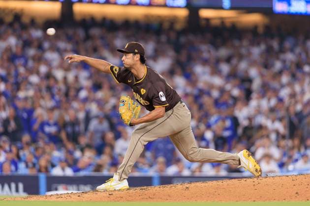 October 11, 2024, Los Angeles, California, USA: Starting pitcher, Yu Darvish 11 of the San Diego Padres during the NLDS Game 5 against the Los Angeles Dodgers on Friday October 11, 2024 at Dodger Stadium in Los Angeles, California. Dodgers defeat Padres, 2-0 to win the National League Division Series. JAVIER ROJAS PI Los Angeles USA - ZUMAp124 20241011_zaa_p124_029 Copyright: xJavierxRojasx