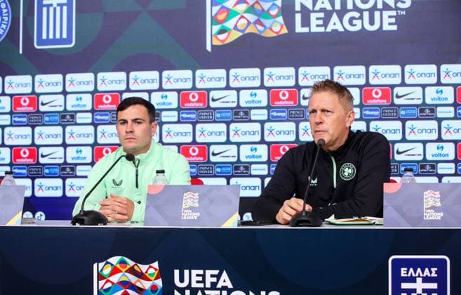 Republic of Ireland press conference, PK, Pressekonferenz Georgios Karaiskakis Stadium, Athens, Greece 12 10 2024 Head Coach Heimir Hallgrimsson and Josh Cullen Heimir Hallgrimsson and Josh Cullen 12 10 2024  Copyright: x INPHO InTime DimitrisxBirntachasx BHX_9682