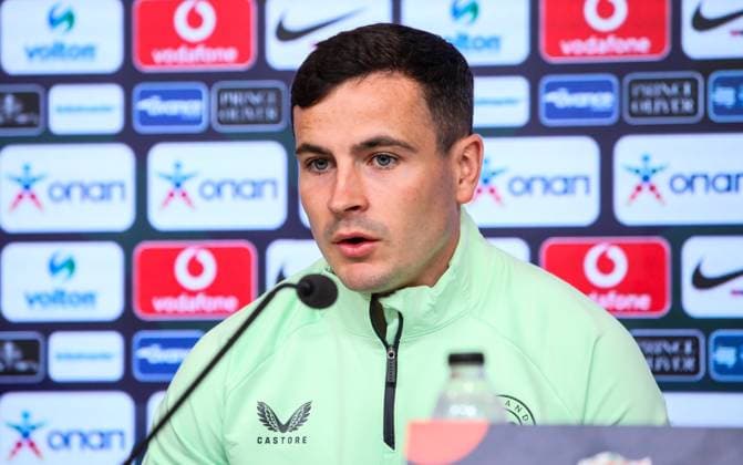 Republic of Ireland press conference, PK, Pressekonferenz Georgios Karaiskakis Stadium, Athens, Greece 12 10 2024 Josh Cullen Josh Cullen 12 10 2024  Copyright: x INPHO InTime DimitrisxBirntachasx BHX_9801