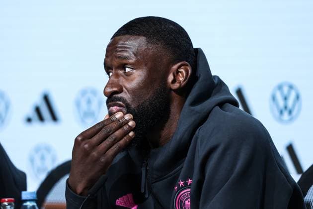 Sport, Football, UEFA Nations League Season 2024 2025 Group A3 Matchday 4 Final press conference Germany before the match against the Netherlands 13 10 2024, Allianz Arena Munich Antonio Rüdiger Germany, 2 Munich Allianz Arena Bayern Germany