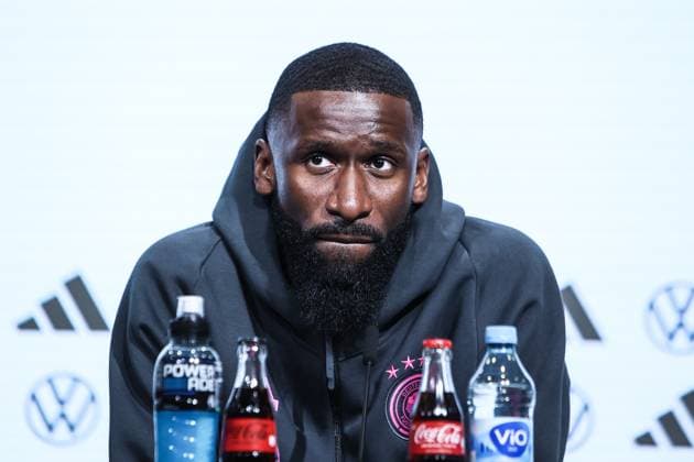 Sport, Football, UEFA Nations League Season 2024 2025 Group A3 Matchday 4 Final press conference Germany before the match against the Netherlands 13 10 2024, Allianz Arena Munich Antonio Rüdiger Germany, 2 Munich Allianz Arena Bayern Germany