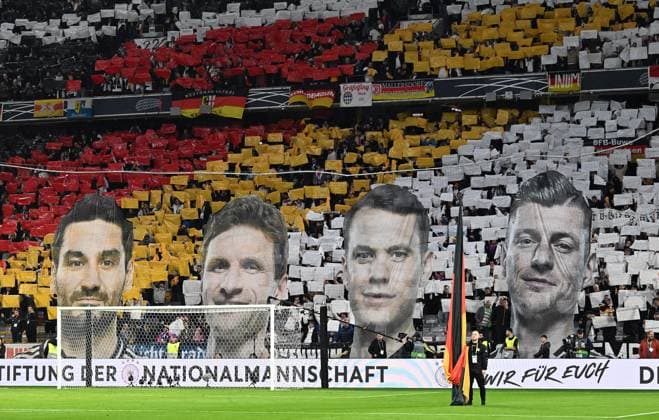 14 10 2024, xsltx, Football UEFA Nations League, Germany Netherlands emspor, v l Verabschidung Choreo, Ilkay Gündogan, Emre Can Deutsche Fussball Nationalmannschaft DFB , Oliver Baumann Deutsche Fussball Nationalmannschaft DFB , Toni Kroos DFL DFB REGULATIONS PROHIBIT ANY USE OF PHOTOGRAPHS as IMAGE SEQUENCES and or QUASI VIDEO Munich