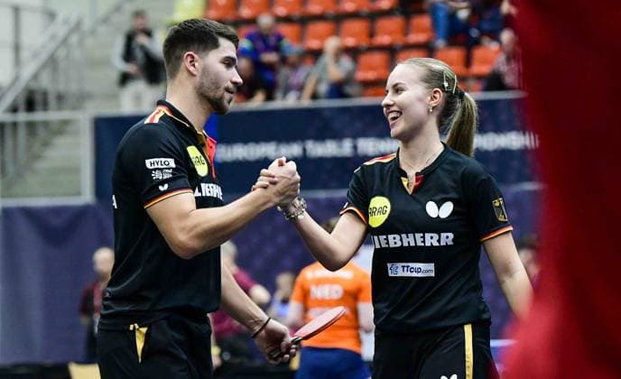 FRANZISKA Patrick KAUFMANN Annett GER EC Linz 2024 10 15 MS8 3037 JPG European Table Tennis Championships at TipsArena Linz, Austria, 15 October 2024 Mixed Qualification round 2 Linz TipsArena, Ziegeleistraße 76, 4020 Linz Upper Austria Austria Austria