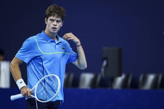 Belgian Alexander Blockx pictured during a tennis match in the round of 32 of the singles competition at the ATP, Tennis Herren European Open Tennis tournament in Antwerp, Tuesday 15 October 2024. DAVIDxPINTENS  x102645913x
