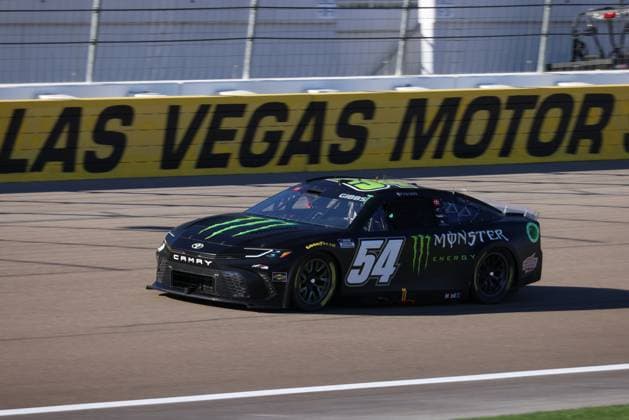 LAS VEGAS, NV - OCTOBER 19: Ty Gibbs ( 54 Joe Gibbs Racing Monster Energy Toyota) during qualifying for the South Point 400 NASCAR, Motorsport, USA Cup Series playoff race on October 19, 2024, at Las Vegas Motor Speedway in Las Vegas, NV. (Photo by Marc Sanchez LVMS Icon Sportswire) AUTO: OCT 19 NASCAR Cup Series South Point 400 EDITORIAL USE ONLY Icon144241019106