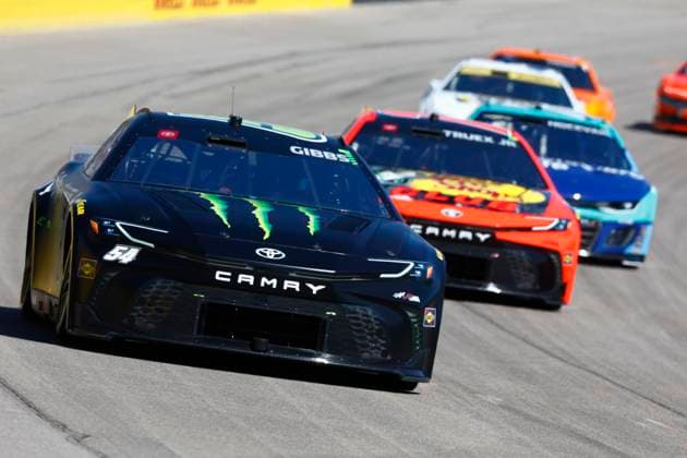 LAS VEGAS, NV - OCTOBER 20: Ty Gibbs ( 54 Joe Gibbs Racing Monster Energy Toyota) during the South Point 400 NASCAR, Motorsport, USA Cup Series playoff race on October, 20, 2024, at Las Vegas Motor Speedway in Las Vegas, NV. (Photo by Jeff Speer LVMS Icon Sportswire) AUTO: OCT 20 NASCAR Cup Series South Point 400 EDITORIAL USE ONLY Icon241020341