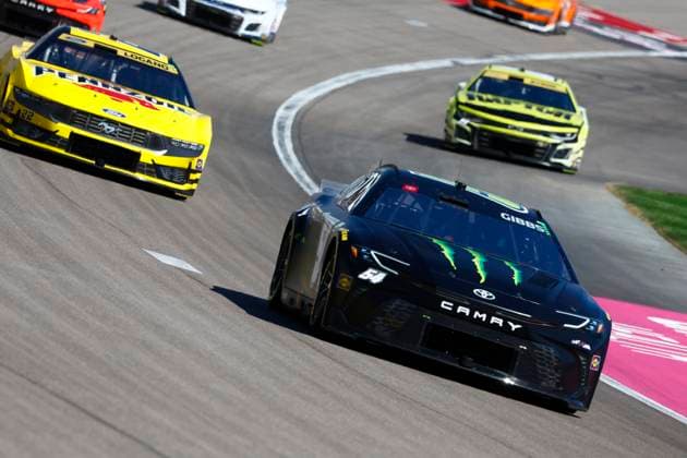 LAS VEGAS, NV - OCTOBER 20: Ty Gibbs ( 54 Joe Gibbs Racing Monster Energy Toyota) during the South Point 400 NASCAR, Motorsport, USA Cup Series playoff race on October, 20, 2024, at Las Vegas Motor Speedway in Las Vegas, NV. (Photo by Jeff Speer LVMS Icon Sportswire) AUTO: OCT 20 NASCAR Cup Series South Point 400 EDITORIAL USE ONLY Icon241020353