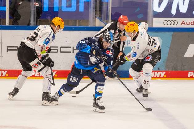 Ingolstadt, Germany October 20, 2024 Penny DEL 2024 2025 Sp 11 ERC Ingolstadt vs Pinguins Bremerhaven In the picture from left in the duel Max Görtz Goertz Bremerhaven , Wojciech Stachowiak ERC Ingolstadt and Markus Vikingstad Bremerhaven Saturn Arena Bayern Copyright: xFotostandx xSchäferx