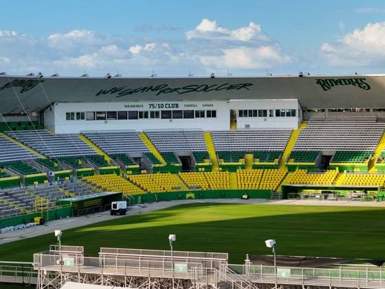 October 21, 2024, St. Petersburg, Florida, USA: An aerial drone view of Al Lang Stadium, the home of the Tampa Bay Rowdies, at 230 1st St SE, on Monday, Oct. 21, 2024, in St. Petersburg. Al Lang Stadium is a potential option for the Tampa Bay Rays considering the damage to the roof at Tropicana Field from Hurricane Milton. St. Petersburg USA - ZUMAs70_ 0774813602st Copyright: xDirkxShaddx