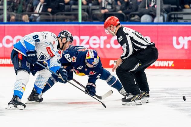 Linesperson Maksim Cepik takes a faceoff which Patrick Hager EHC Red Bull Muenchen, 52 wins against Daniel Pietta ERC Ingolstadt Panther, 86 GER, EHC Red Bull Muenchen vs ERC Ingolstadt Panther, Ice Hockey, DEL, Matchday 13, Season 2024 2025, 27 10 2024 GER, EHC Red Bull Muenchen vs ERC Ingolstadt Panther, Ice Hockey, DEL, Matchday 13, Season 2024 2025, 27 10 2024 Muenchen Copyright: xEibner-Pressefoto FranzxFeinerx EP_HFR