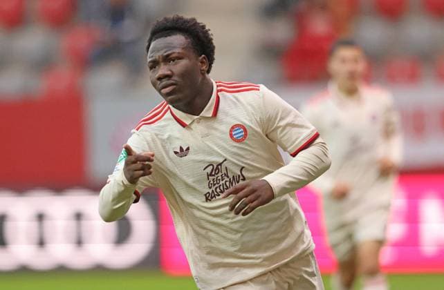 Nestory Irankunda FCB U19 cheering, goal celebration, football FC Bayern Munich U19 SL Benfica Lisbon U19 UEFA Youth League, Football League 06 11 2024 Campus PHOTO Mladen Lackovic LakoPress