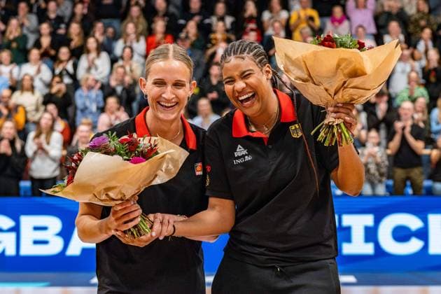 07 11 2024, Germany vs Greece, Women Basketball, EuroBasket Qualification Nyara Sabally Germany, 8 Leonie Fiebich Germany, 13 Honors Copyright: xBahhoxKarax