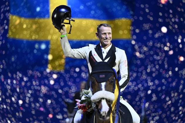 STOCKHOLM, SWEDEN 20241129 Peder Fredricson on the horse Hansson WL wins in the international jumping 1 45m during the Sweden International Horse Show at Strawberry Arena STOCKHOLM SWEDEN x10430x  Copyright: xChristinexOlsson TTx SWEDEN INTERNATIONAL HORSE SHOW 2024