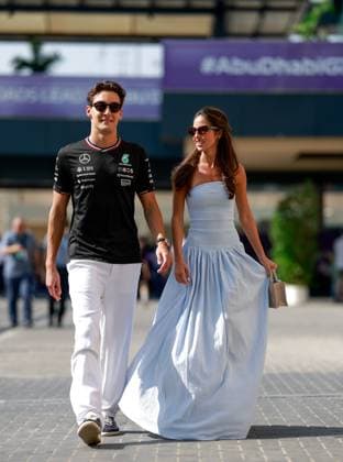 63 George Russell GBR, Mercedes AMG Petronas F1 Team and his girlfriend Carmen Montero Mundt, F1 Grand Prix of Abu Dhabi at Yas Marina Circuit on December 7, 2024 in Abu Dhabi, United Arab Emirates Photo by HOCH ZWEI Abu Dhabi United Arab Emirates