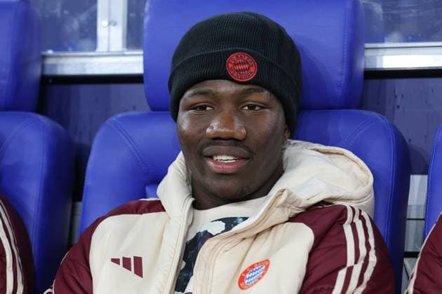UEFA Champions League Shakhtar Donetsk FC Bayern Munich on 10 12 2024 at the Arena auf Schalke in Gelsenkirchen Nestory Irankunda laughs smiles Muenchen MH