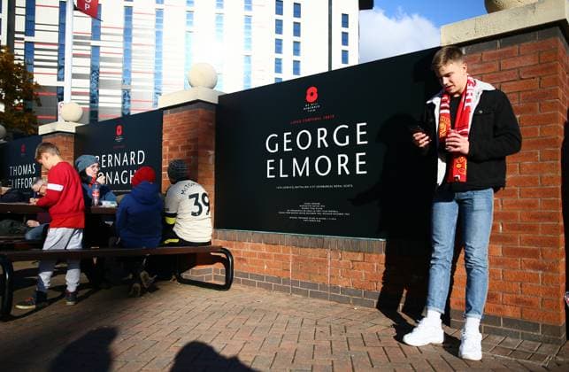 Manchester United, ManU v Brighton and Hove Albion - Premier League - Old Trafford November 10, 2019, Manchester, United Kingdom: Members of the armed forces are remembered on boards outside the stadium before the Premier League match at Old Trafford, Manchester. Picture date: 10th November 2019. Picture credit should read: Phil Oldham Sportimage Manchester United Kingdom EDITORIAL USE ONLY Copyright: xx ZUMA-20191110_zaf_si1_009.jpg PhilxOldhamx csmphototwo609044