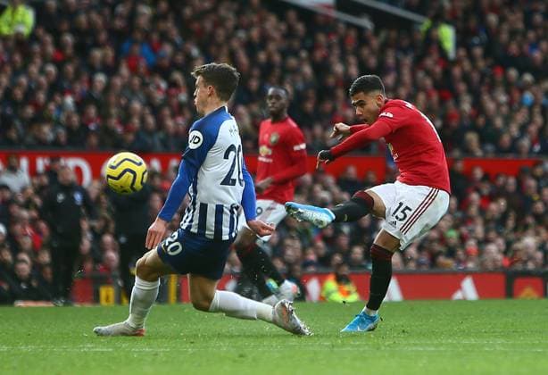Manchester United, ManU v Brighton and Hove Albion - Premier League - Old Trafford November 10, 2019, Manchester, United Kingdom: Andreas Pereira of Manchester United shoots past Solly March of Brighton during the Premier League match at Old Trafford, Manchester. Picture date: 10th November 2019. Picture credit should read: Phil Oldham Sportimage Manchester United Kingdom EDITORIAL USE ONLY Copyright: xx ZUMA-20191110_zaf_si1_060.jpg PhilxOldhamx csmphototwo609177