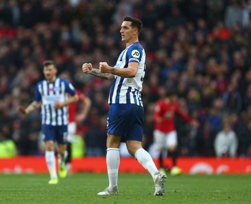 Manchester United, ManU v Brighton and Hove Albion - Premier League - Old Trafford November 10, 2019, Manchester, United Kingdom: Lewis Dunk of Brighton celebrates his goal during the Premier League match at Old Trafford, Manchester. Picture date: 10th November 2019. Picture credit should read: Phil Oldham Sportimage Manchester United Kingdom EDITORIAL USE ONLY Copyright: xx ZUMA-20191110_zaf_si1_073.jpg PhilxOldhamx csmphototwo609190