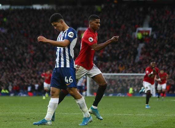 Manchester United, ManU v Brighton and Hove Albion - Premier League - Old Trafford November 10, 2019, Manchester, United Kingdom: Marcus Rashford of Manchester United celebrates scoring the third goal during the Premier League match at Old Trafford, Manchester. Picture date: 10th November 2019. Picture credit should read: Phil Oldham Sportimage Manchester United Kingdom EDITORIAL USE ONLY Copyright: xx ZUMA-20191110_zaf_si1_078.jpg PhilxOldhamx csmphototwo609198