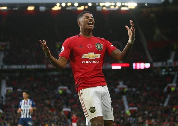 Manchester United, ManU v Brighton and Hove Albion - Premier League - Old Trafford November 10, 2019, Manchester, United Kingdom: Marcus Rashford of Manchester United reacts to missing a chance to score during the Premier League match at Old Trafford, Manchester. Picture date: 10th November 2019. Picture credit should read: Phil Oldham Sportimage Manchester United Kingdom EDITORIAL USE ONLY Copyright: xx ZUMA-20191110_zaf_si1_092.jpg PhilxOldhamx csmphototwo609212