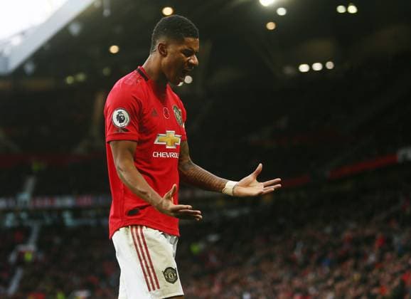 Manchester United, ManU v Brighton and Hove Albion - Premier League - Old Trafford November 10, 2019, Manchester, United Kingdom: Marcus Rashford of Manchester United reacts to missing a chance to score during the Premier League match at Old Trafford, Manchester. Picture date: 10th November 2019. Picture credit should read: Phil Oldham Sportimage Manchester United Kingdom EDITORIAL USE ONLY Copyright: xx ZUMA-20191110_zaf_si1_094.jpg PhilxOldhamx csmphototwo609219