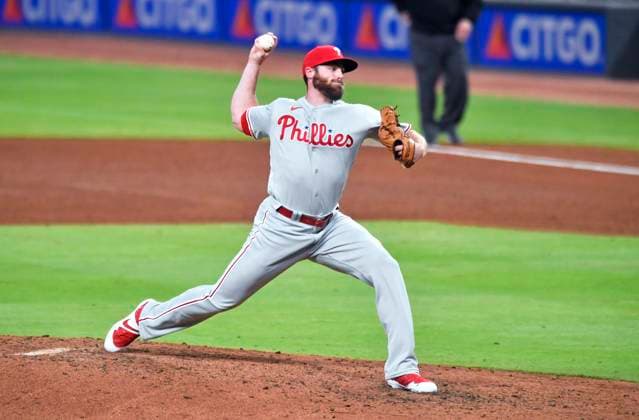 MLB, Baseball Herren, USA 2021: Philadelphia Phillies vs Atlanta Braves MAY 08 May 08, 2021: Philadelphia Phillies pitcher Sam Coonrod delivers a pitch during the sixth inning of a MLB game against the Atlanta Braves at Truist Park in Atlanta, GA. The Braves won in extra innings. Austin McAfee CSM Atlanta Georgia USA EDITORIAL USE ONLY Copyright: xx ZUMA-20210508_zaf_c04_234.jpg AustinxMcafeex csmphototwo741974