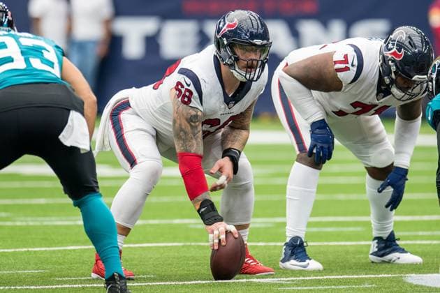 NFL, American Football Herren, USA 2021: Jaguars vs Texans SEP 12 September 12, 2021: Houston Texans center Justin Britt (68) during the 1st quarter of an NFL football game between the Jacksonville Jaguars and the Houston Texans at NRG Stadium in Houston, TX. The Texans won the game 37 to 21...Trask Smith CSM Houston TX U.S. EDITORIAL USE ONLY Copyright: xx ZUMA-20210912_zaf_c04_837.jpg TraskxSmithx csmphototwo788929