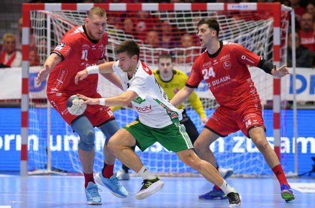 Renars Uscins TSV Hannover Burgdorf, 10 on the ball , Dainis Kristopans MT Melsungen 10 L , Alexandre Cavalcanti MT Melsungen 24 , Nebojsa Simic Goalkeeper MT Melsungen 16 at the back , GER, MT Melsungen TSV Hannover Burgdorf, Handball, 1 Bundesliga, 17 Matchday, Season 2024 2025, 23 12 2024, GER, MT Melsungen TSV Hannover Burgdorf, Handball, 1 Bundesliga, 17 Matchday, Season 2024 2025, 23 12 2024 Kassel Copyright: xEibner-Pressefotox xRolandxSippex EP_RSL