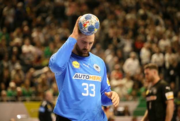Photo skeptical face of goalkeeper Andreas Wolff Germany European Handball Championship, semi-final in Cologne , on Fri 26 01 2024 Germany Denmark 26 29